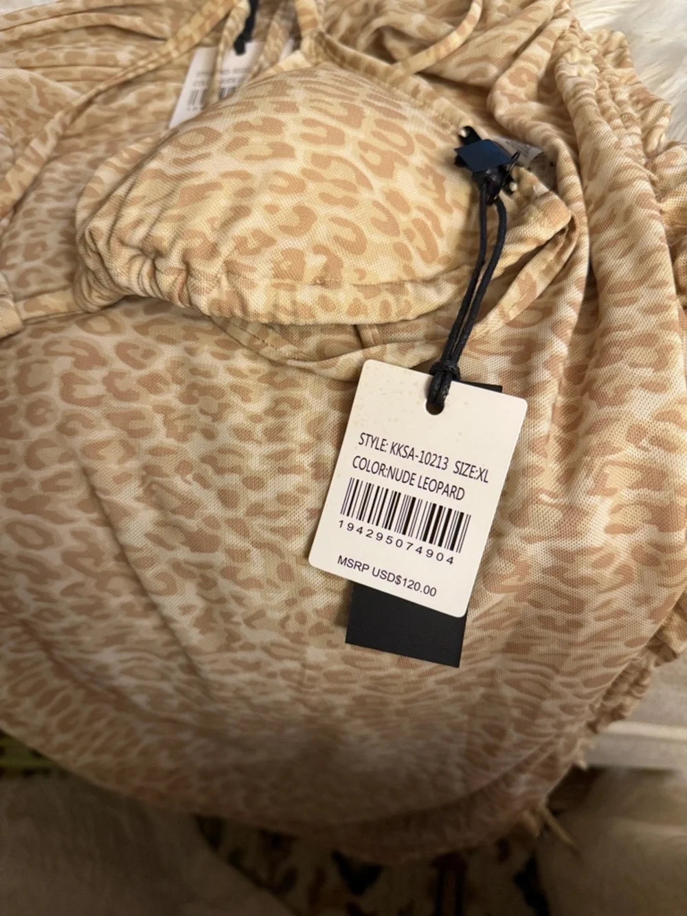 Kendall & Kylie Beige Leopard Print Triangle Bikini and cover up dress